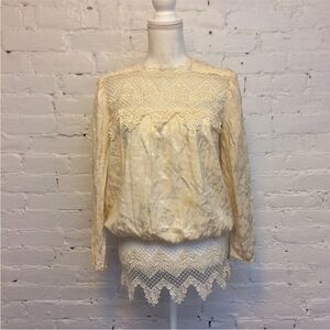 Jessica McClintock 80s victorian high neck lace top cream size m